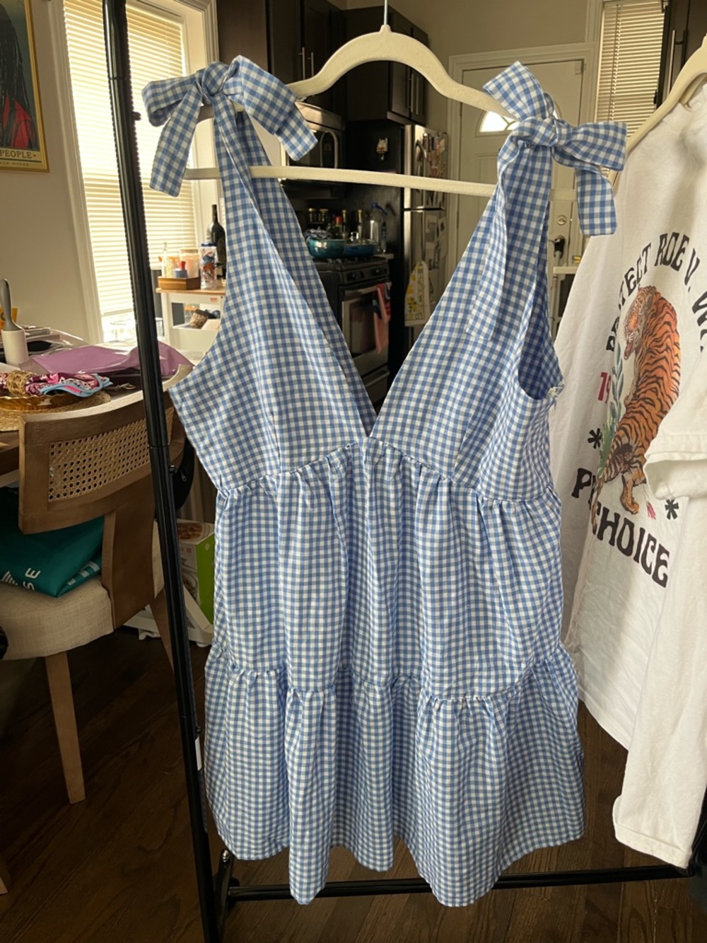 Blue Gingham Tie-Shoulder Sundress